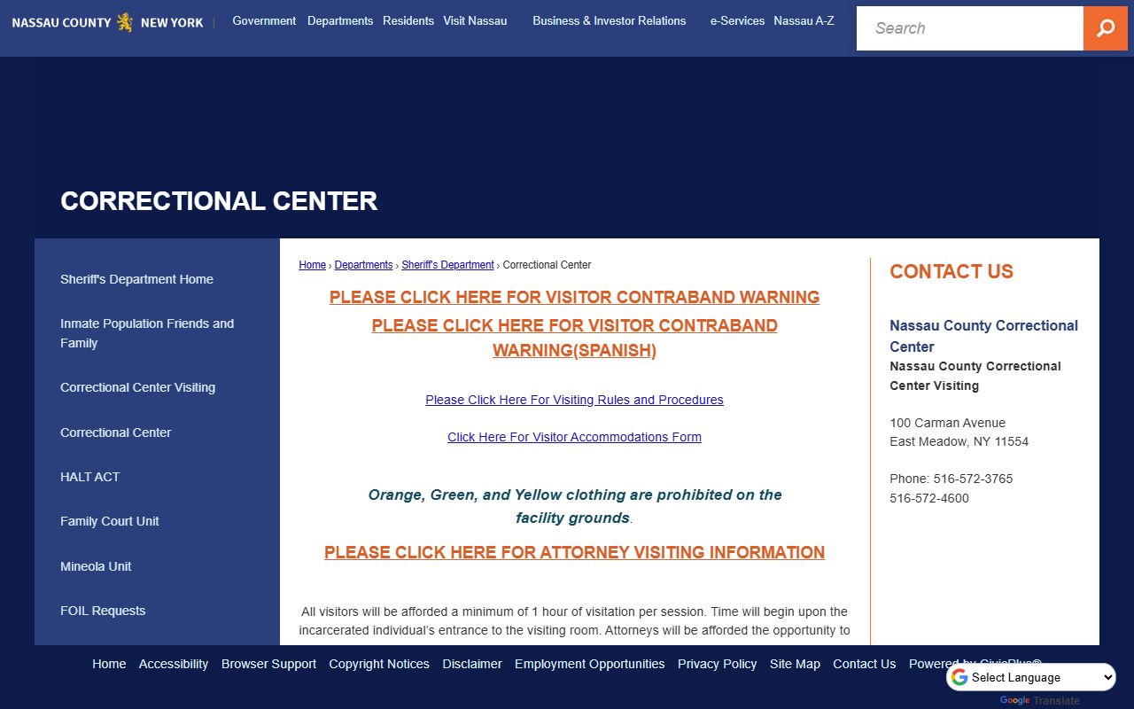 Nassau County Correctional Center inmate inquiry tool for searching Hempstead released inmates