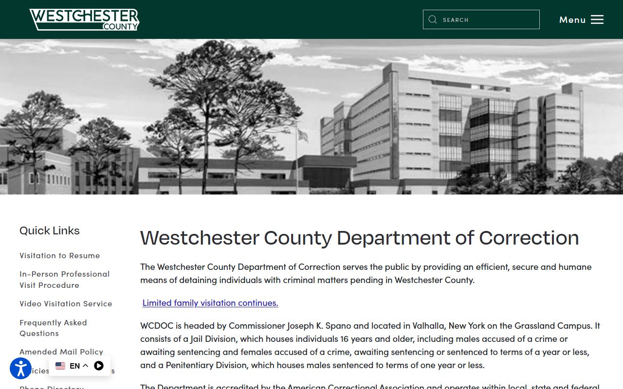 Westchester County Department of Correction page for tracking New Rochelle released inmates