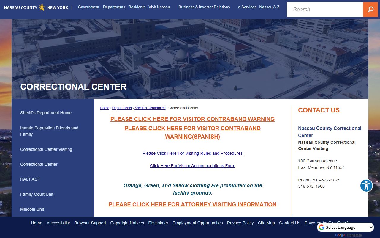 Nassau County Correctional Center for searching Oyster Bay released inmates