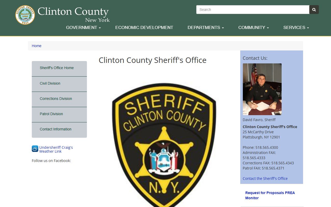 Clinton County Sheriff's Office website showing inmate and released inmates information for Clinton County New York