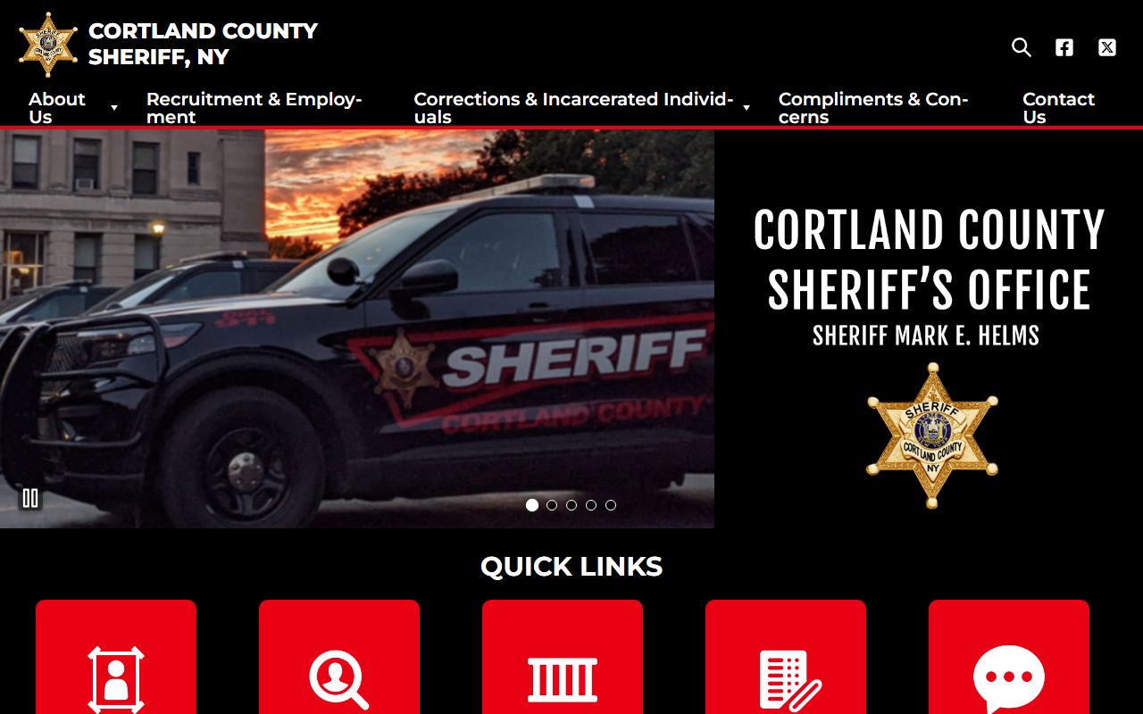 Cortland County Sheriff's Office website showing jail information and released inmates data for Cortland County New York