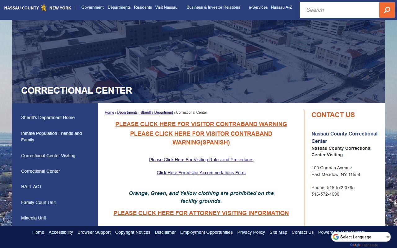 Nassau County Correctional Center website for released inmates lookup