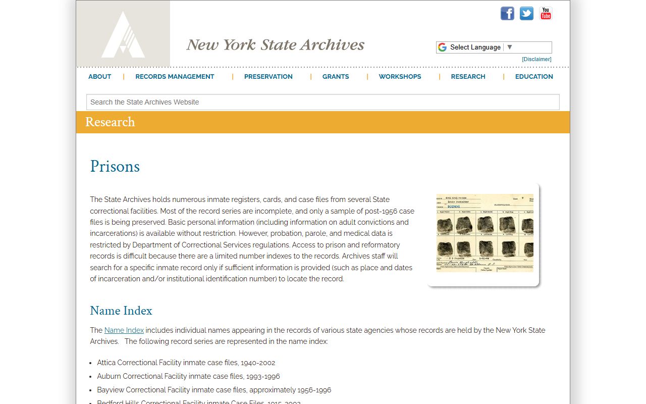 NYS Archives prison records for historical New York released inmates research